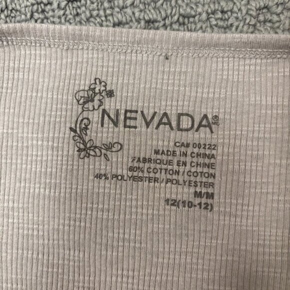 Nevada Shirt Medium Long Baby Tee Beaded Ribbed Scoop Plunge Neck Jersey Knit - Picture 8 of 9